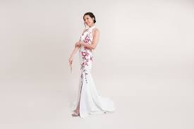 Custom White Floral Cheongsam Dress Modern Mermaid Cheongsam Custom Qipao Chinese Custom Dress Chinese Dress Tea Ceremony Dress Custom Dresses Ceremony Dresses Modern Dress