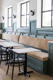 Akin to old english benc bench. Banquet Seating With Leather Back Rest With Straps And A Rod Two Toned Green And Banquette Seating Restaurant Banquette Seating Banquette Seating In Kitchen