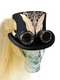 Steampunk Hat Black Top Hat In Wool Felt Size Large Leather Etsy Steampunk Hat Steampunk Top Hat Steampunk Accessories