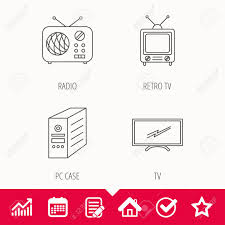 Retro Tv Radio And Pc Case Icons Computer Linear Sign Edit