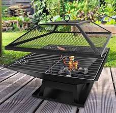 80cm indian fire bowl with grill & stand. Garden Mile Black Square Metal Outdoor Garden Fire Pit Bbq Grill Patio Fire Pit Heater Firepit Square Brazier Garden Pit With Poker Square Bbq Fire Pit Amazon Co Uk Garden Outdoors