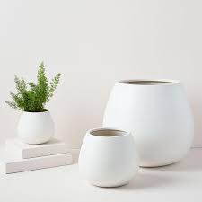Planters & pots 1 set ceramic oblong flower pot with bamboo tray succulent planter garden bonsai flowerpot white (1pc 1pc. Pure White Ceramic Planters West Elm United Kingdom