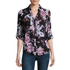 Imagine the warm breeze fluttering the light, airy fabric with a summery pattern in the summer months. Blouses Tops For Women Jcpenney Blouse Printed Silk Blouses Floral Blouse