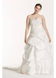 A wedding dress is perhaps the most carefully chosen dress a woman will ever wear. Satin Pick Up Plus Size Wedding Dress With Beading David S Bridal