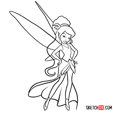 How To Draw Vidia Disney Fairies Sketchok Tighten the shape of tinkerbell's nose by making it point upward slightly. how to draw vidia disney fairies