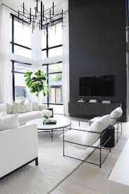 Black Accent Wall Living Room Two Story Black Accent Wall With Black Floating Tv Console Modern Living Room In 2020 Modern White Living Room Black Living Room Accent Walls In Living Room