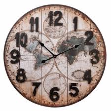 ronde industriele houten klok met mooie oude wereldkaart uhrideen wanduhr wanduhr xxl