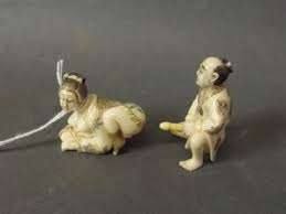 Until the late 19th century, most men in japan wore pocketless kimonos, which offered no place to keep belongings. A Pair Of Japanese Fine Bone Erotic Interlocking Netsuke Figures Of A Man And Woman In Erotic Pos