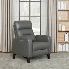 Top Grain Grey Leather Power Recliner With Manual Headrest
