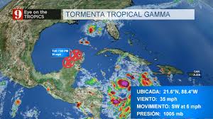 La presion central minima estimada es de 992 mb (29.30 pulgadas). Tormenta Tropical Gamma Se Mueve Lento Hacia Yucatan Fin De Semana Pasado Por Agua Para Florida Central Wftv