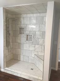 White Tile Kerdi Drain Schluter Kerdi Board Shower Niche Shower Curb And Bench Bathroom Shower Tile Corner Shower Small Bathroom