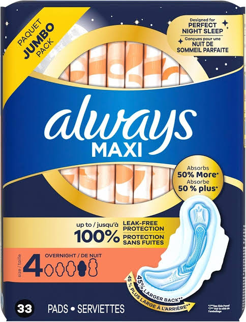 Always Maxi Pads Size 4 Overnight Absorbency Unscented with Wings, 33 Count  | eBay