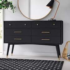 Winhall 6 Drawer Double Dresser Color Black In 2021 Black Dresser Bedroom Double Dresser Modern Dresser