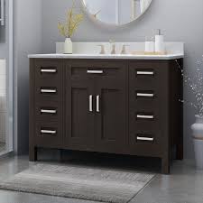 D vanity in black and grey with vitreous china vanity top in white with white sink Greeley Contemporary 48 Wood Single Sink Bathroom Vanity With Carrera Marble Top By Christopher Knight Home On Sale Overstock 25716175