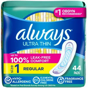 Always Ultra Thin Pads Size 1 Regular Absorbency Unscented - 44ct : Target