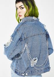 Black And Blue Split Denim Jacket Signature 8 Free Fast Shipping On Medium Blue Distressed Chain Denim Jacket At Dolls Kill An Online Boutique For Punk And R Denim Jacket Punk Outfits Jackets