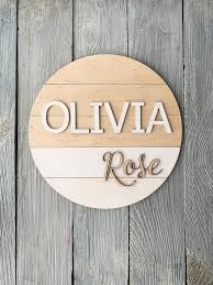 Nursery Name Sign Wooden Name Plaque Door Name Plate Round Etsy In 2021 Wooden Name Plaques Baby Name Signs Name Plaques