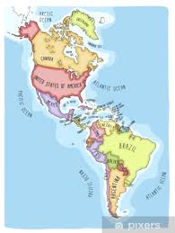 Vinilo Pixerstick Mapa De Vector Dibujado A Mano De Las Americas Cartografia Colorida De Estilo De