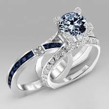 Http Www Evolees Com Navy Blue Diamond Special Design Two In One Wedding Ring Set Bridal Ring Sets Womens Wedding Ring Sets Sterling Silver Engagement Rings