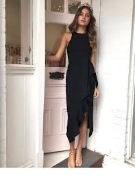 Black Dress Without Sleeves Inspiring Ladies Midi Ruffle Dress Fashion Dress Party Black Dress Outfits