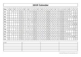 2019 Blank Year At A Glance Calendar Free Printable Templates