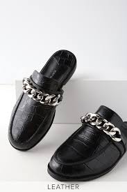 Dion Black Leather Croc Loafer Slides