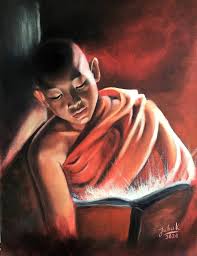 Buddhist Monk Reads A Book Painting By