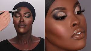 glam makeup transformation on dark skin