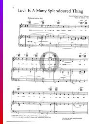 Lost on a high and windy hill, in the morning mist two lovers kissed and the world stood still, when our fingers touch. Love Is A Many Splendored Thing Sheet Music Piano Voice Guitar Pdf Download Streaming Oktav