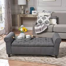 Noble House Dark Gray Tufted Fabric Armed Storage Bench