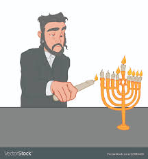 A Man Lighting The Candles On Menorah Hanukkah