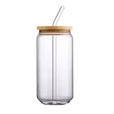 Glass Drinking Can Bottle With Bamboo