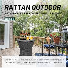 Outdoor Rattan Cooler Bar Table Patio
