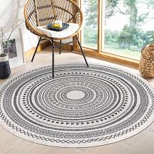 gray hand woven round cotton rug with
