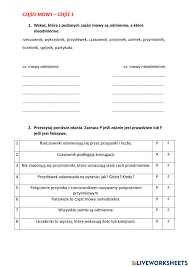 Części Mowy Sprawdzian Klasa 4 - Części mowy - cz. 1 worksheet