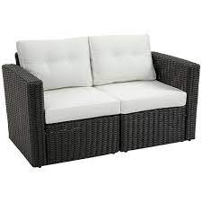 Outsunny 2 Piece Patio Wicker Corner Sofa Set Outdoor Pe Rattan Furniture With Curved Armrests And Padded Cushions For Balcony Beige