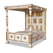 four poster carved canopy bed in white