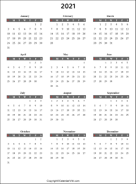free 2021 yearly calendar template