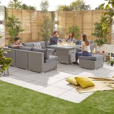 corner sofa set with fire pit table