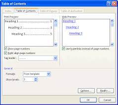 insert a table of contents in word