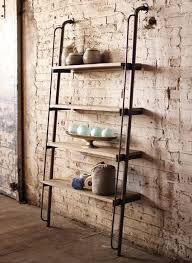 Wood And Metal Leaning Wall Shelf Unit