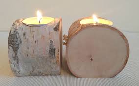 Birch Log Tealight Candle Holder Rustic