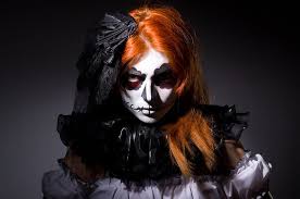 orange haired sugar skull woman makeup