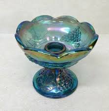 Blue Carnival Glass Candle Holder