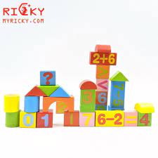 Bộ đồ chơi xếp hình khối gỗ toán học và tranh giấy xếp hình cho bé