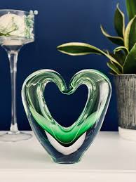 Big Crystal Green Glass Heart Sculpture