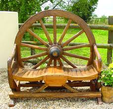 rustic cart wheel bench teak wood bench