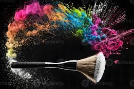 makeup brush and rainbow paint splash