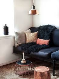 Living Room With A Black Leather Sofa