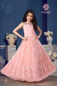 pink kids party wear gown dresses